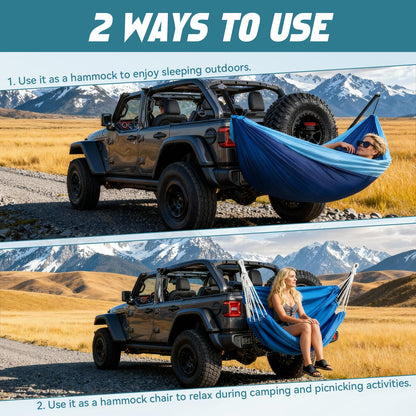CROSSHIP Hitch Mount Hammock & Chair Stand - Fits 2in Hitch Receiver - Includes Parachute Nylon Hammock, Hammock Chair & Storage Bag - for Camping, Outdoor, Travel (350lbs Weight Capacity)