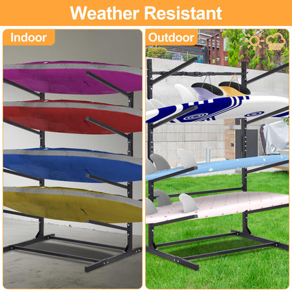 Oxphanor Kayak Storage Rack 4 Kayaks, Adjustable Freestanding Kayak and SUP Stand, Weatherproof and Heavy Duty Surfboard Storage Rack, Hold up Kayaks, SUPs, Paddleboards, Canoes