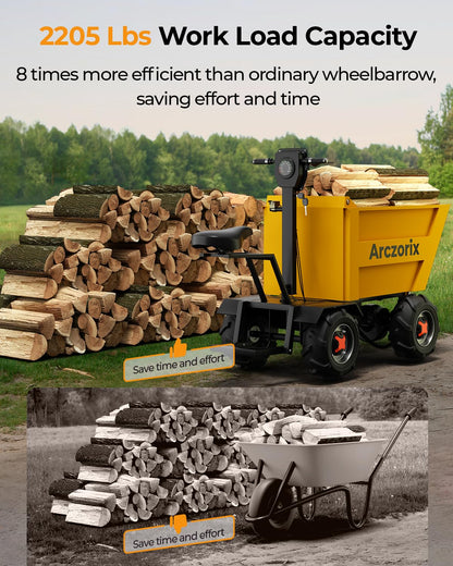 [Electric Hydraulic Dumping] Arczorix Wheelbarrow Utility Cart 60V 20Ah 2000W Capacity 2205Lbs with One-Key Lifting and Lowering Dumper & All-Terrain Wheels, Material Hauler, Electric Wagon