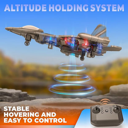 BEZGAR RC Plane | 2.4GHZ Remote Control Airplane RC Helicopter 360° Flip Fighter Jet Toy Toys for ages 8-13 with Colorful LED Navigation Lights Blue