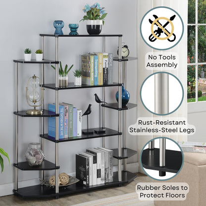 Convenience Concepts Designs2Go No Tools Wall Unit Bookshelf 47.25" - Contemporary Storage Shelves for Display, 10 Spacious Shelves for Modern Living Room, Office, Den, Black