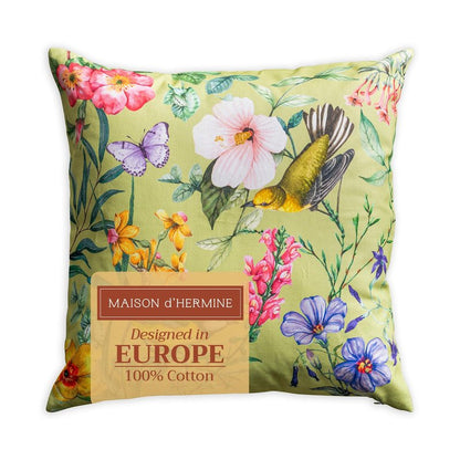 Maison d' Hermine Decorative Pillow Covers 18 x 18 inch Square 100% Cotton Throw Pillow Covers with Invisible Zipper for Living Room Couch Chair Sofas Gifts for Mothers Day - Hesperides - Oiseaux