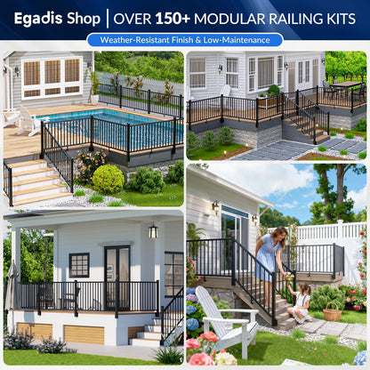 Egadis 2 Pack 36in H x 6ft W Side Mount Aluminum Deck Railing Kit, Black Textured Powder-Coat Finish Fascia Mount Modular Rail System for Outdoor Decks, Porches & Balconies (2 Post, 2 Panel)