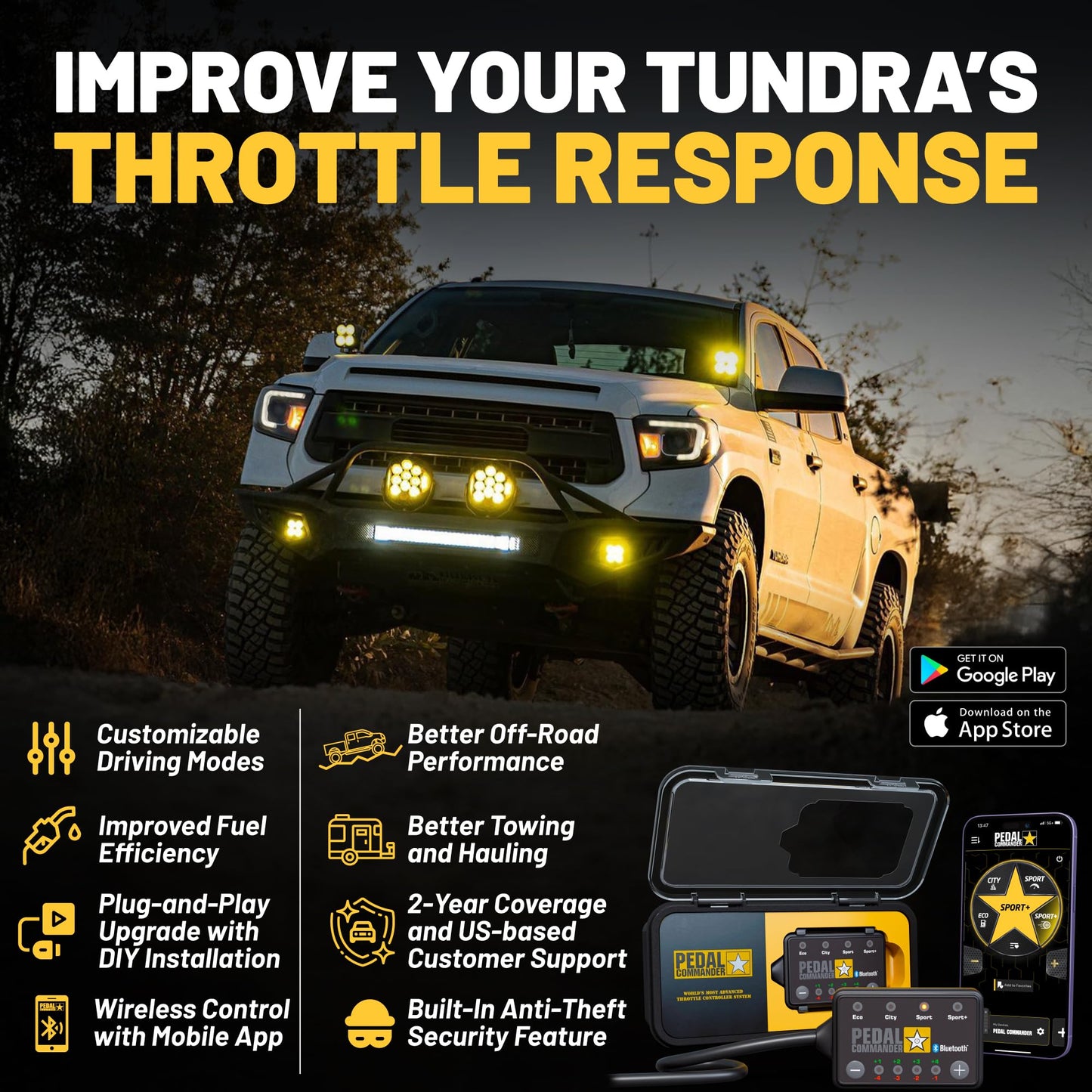 PEDAL COMMANDER for Toyota Tundra 2007-2021 Throttle Response Controller - Plug-and-Play, 4 Driving Modes, App Control - Towing Hauling Off-Road TRD Pro Sport Upgrade