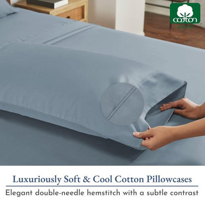 Heirloom 800 Thread Count 100% Cotton Sateen Pillow Cases - Soft & Smooth, Standard Size (Dusty Blue)