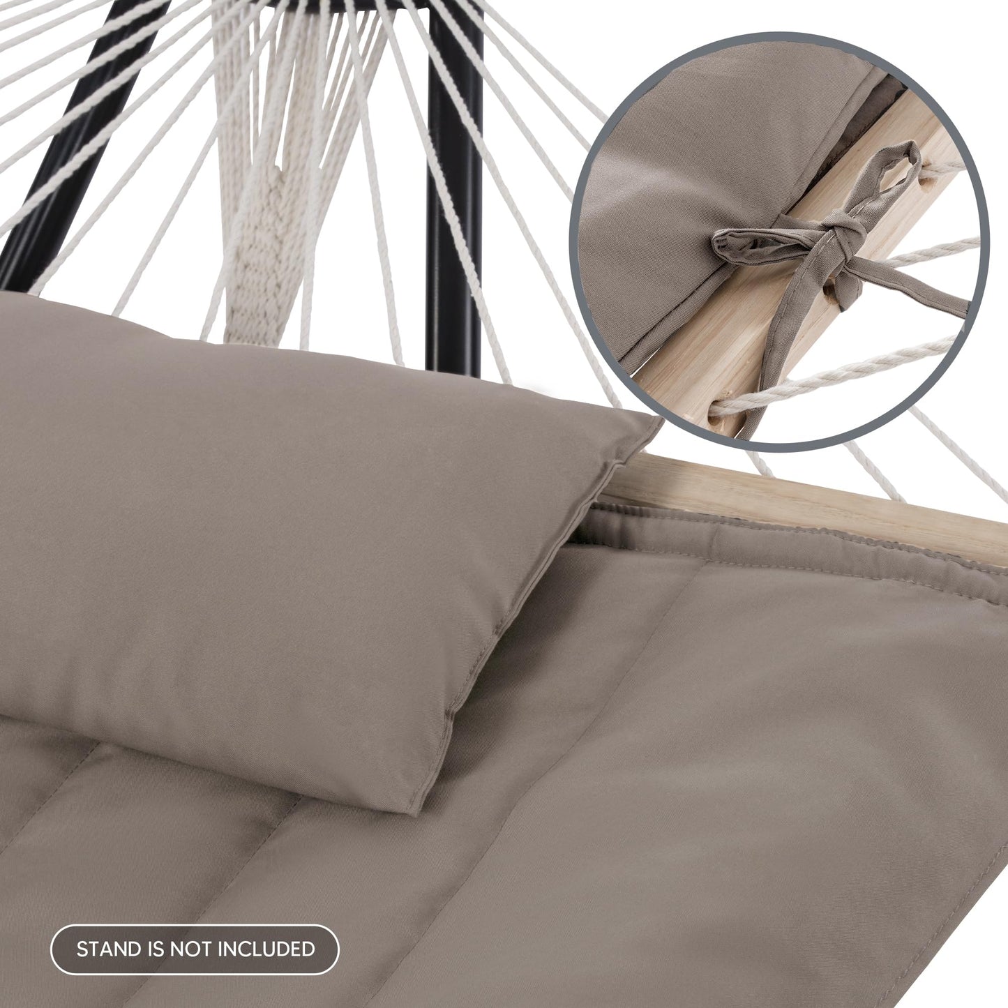 SUNCREAT Hammocks 2 Person Hammock with Hardwood Spreader Bar, Double Rope Hammock with Polyester Pad, Brown