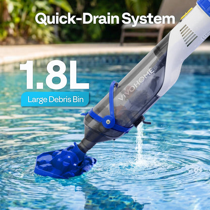 VIVOHOME Handheld Pool Vacuum 1110GPH Suction Cordless Pool Cleaner 40W Powerful Motor Long-Run 60min Battery, Adjustable 9.12FT Pole for Above Ground & In-Ground Pools, Spas - Blue