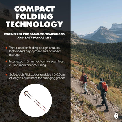 BLACK DIAMOND Pursuit FLZ Trekking Poles (Pair) | Adjustable Z-Pole Design | Natural Cork Grips | Lightweight Aluminum Hiking Poles | Black-Octane | Small/Medium