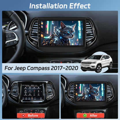 [2+64G] NHOPPEW Car Radio for Jeep Compass 2017-2020 with Wireless Carplay and Android Auto - 10.1 Inch Touch Screen Android Car Stereo - DSP/GPS/WiFi/SWC/Bluetooth + AHD Backup Camera