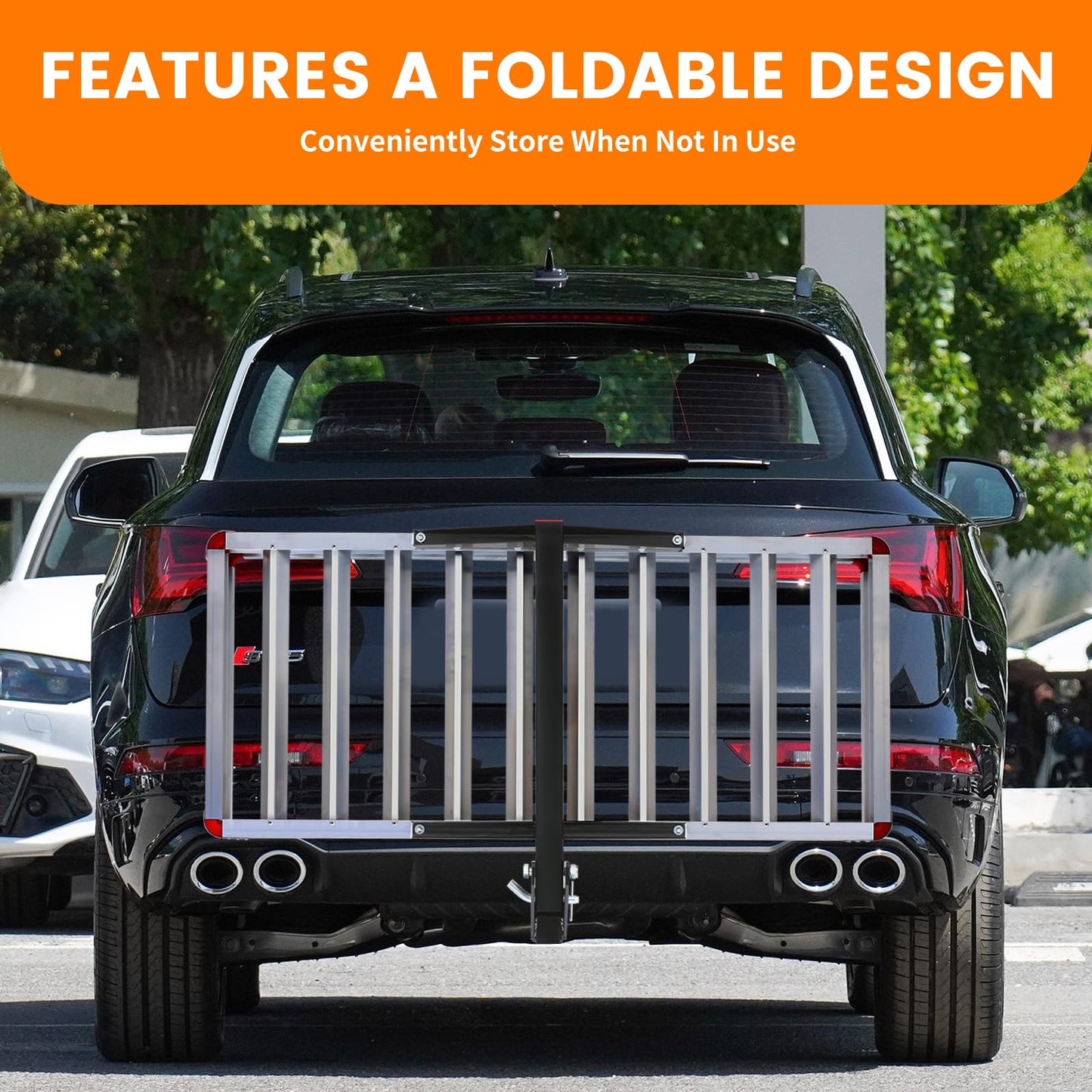 MaxxHaul 50149 500-lb Capacity 50 inch x 22 inch Hitch Mount Premium Folding Aluminum Cargo Carrier Rack Basket with High Side Rails and Reflector Lens for Added Safety