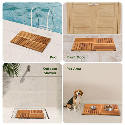 GREENTEAK Combo 22" Teak Shower Bench & Large Bath Mat 32", Teak Shower Stool with Shelf and Foldable Teak Bath Mat, Non-Slip Waterproof Spa Bathroom Seat, Indoor Outdoor