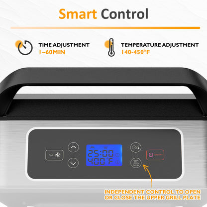 SUNVIVIPRO Electric Panini Press Sandwich Maker, 1300W Smokeless Indoor Grill with Removable Non-Stick Plates, Auto-Lift, Fan, Independent Upper Heating, Smart Time & Temperature Control, Silver