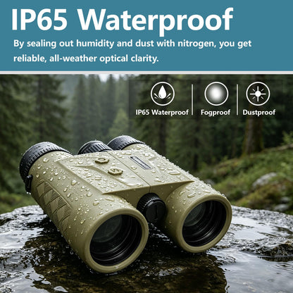 DINGSHIWEI Rangefinder Binoculars for Hunting, 1968 Yards Laser Rangefinder, 10x42 HD Optics, Fast 0.15s IP65 Waterproof ±0.5m for Golf, Bird Watching, Outdoor, Khaki