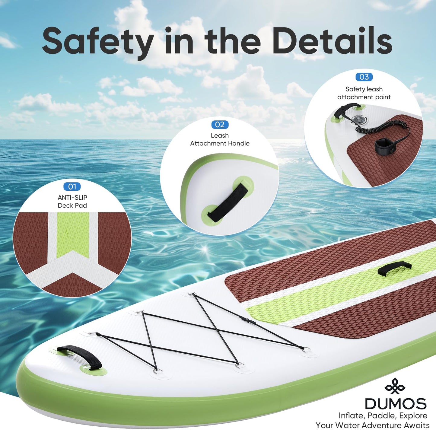 DUMOS Inflatable Stand Up Paddle Board, 10.5'×33'' Paddle Boards with Non-Slip Deck, Durable Advanced Material and Complete SUP Accessories for All Skill Levels, Green