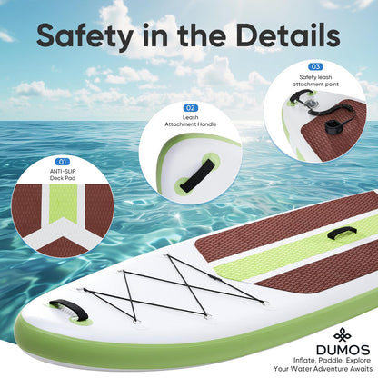 DUMOS Inflatable Stand Up Paddle Board, 10.5'×33'' Paddle Boards with Non-Slip Deck, Durable Advanced Material and Complete SUP Accessories for All Skill Levels, Green