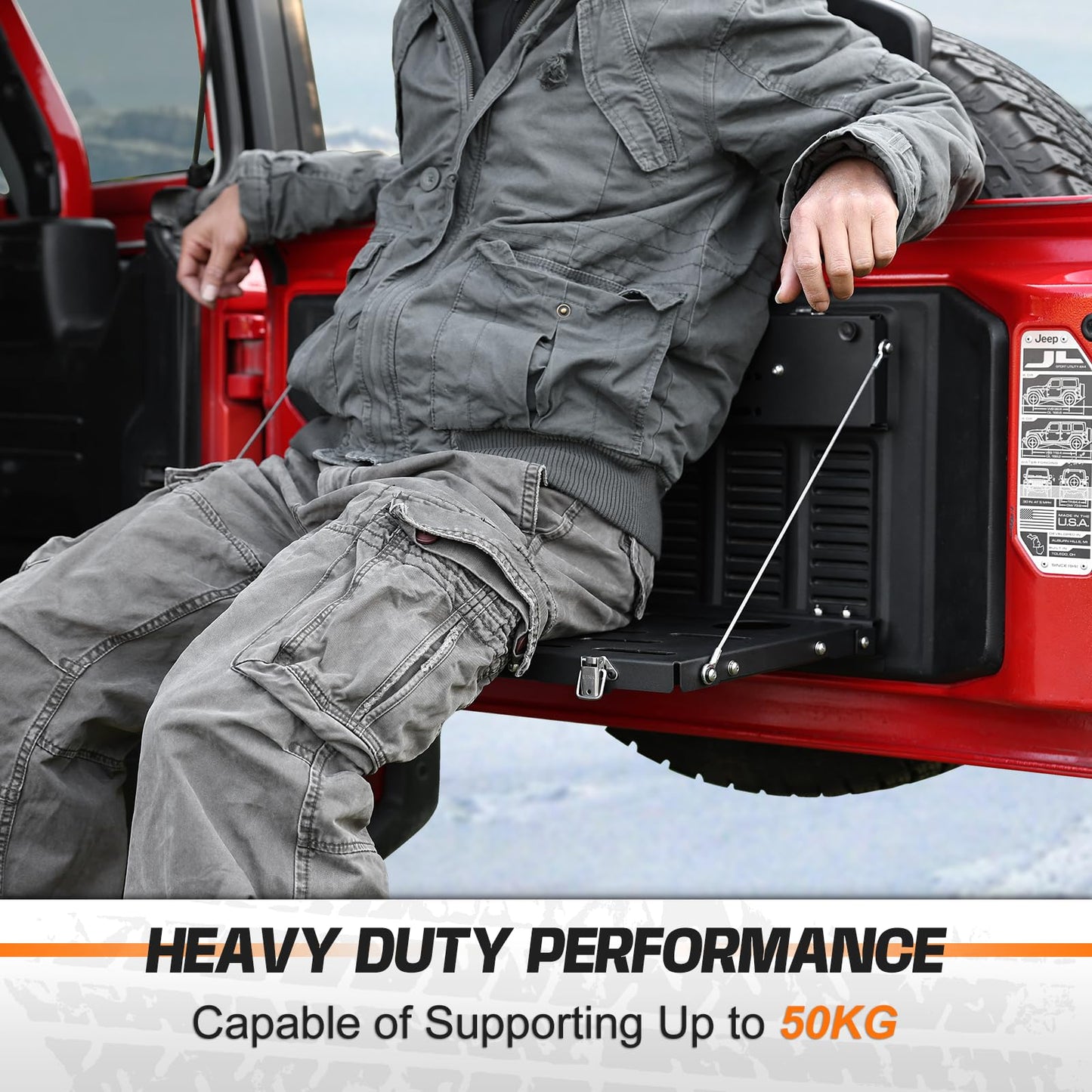 AMWMORV Rear Door Foldable Storage Cargo Rack Tailgate Table Compatible with 2018-2024 Jeep Wrangler JL/JLU 2&4 Door,Heavy-Duty Single-Layer Foldable| No Drilling| Water Drainage
