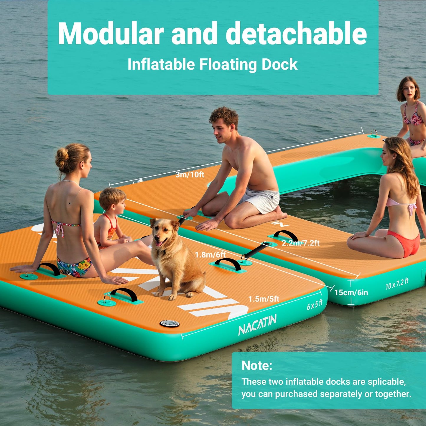 Inflatable Floating Dock, 10FT x 7.2FT Portable Inflatable Island Platform with Mesh Swim Area, fit 6-8 People, Eqiup Air Pump, Repair Kit & Carry Bag, for Swimming, Lake, Pool, Beach