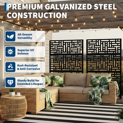 72" x 47" Metal Outdoor Privacy Screen – Freestanding Rustproof Patio Divider, Decorative Balcony Fence Panel for Garden, Deck, Yard, or Porch, Heavy-Duty Galvanized Steel, Multi-Functional Design