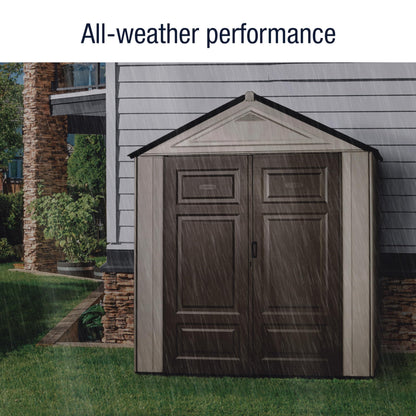 Rubbermaid Resin Outdoor Storage Shed With Floor (7 x 3.5 Ft.) Weather Resistant Brown/Grey Organization for Home/Lawn Mower/Backyard Equipment/Bike Storage/Pool Supplies