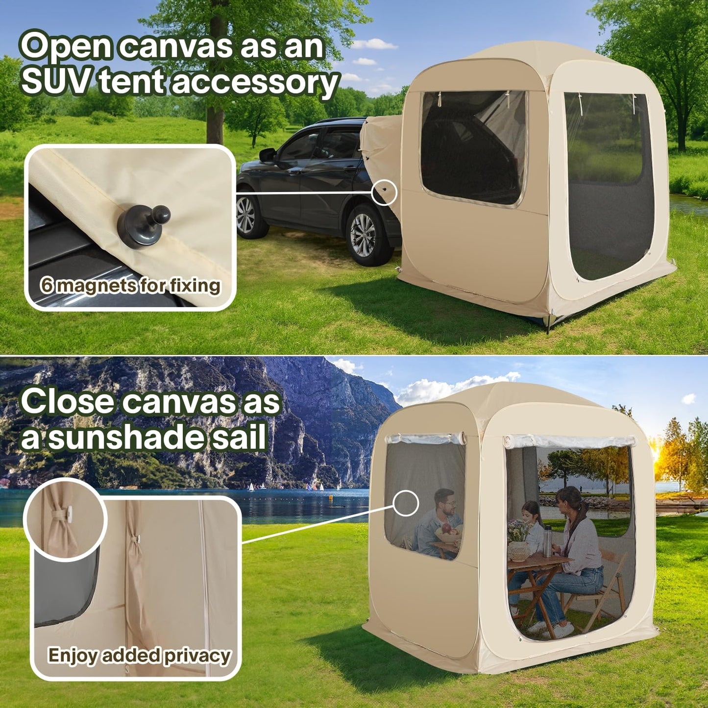 Alvantor® Pop Up Screen House, 4 in 1 Outdoor Camping Tent,6'x6'Screen Room with Mosquito Netting &Waterproof PVC, SUV Tent with Carry Bag, Instant UV Resistant Sun Shelter for Garden, Patio, Backyard
