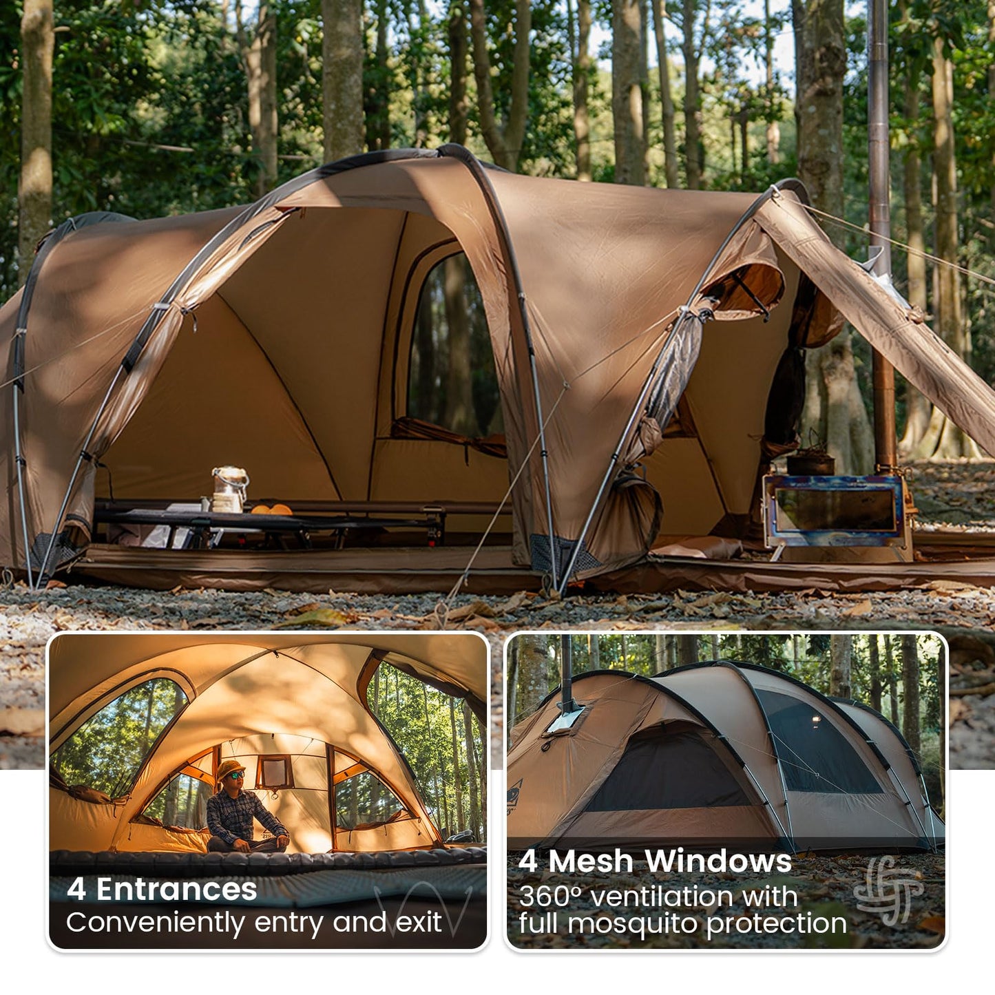 OneTigris ORBITIS Hot Tent, Waterproof 4 Person Tent with Full Size Footprint, 4 Season Tents for Camping, Hiking, Bushcraft, Car Trips