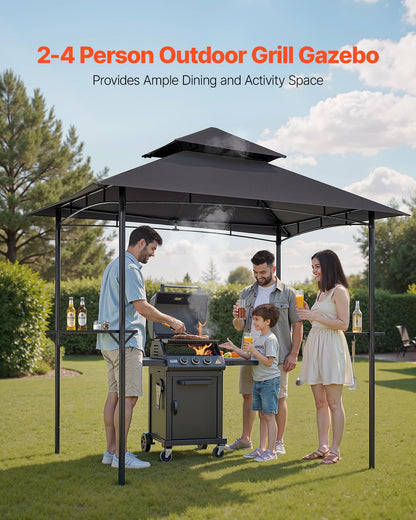 VEVOR Grill Gazebo, 8 x 5 ft Outdoor BBQ Gazebo with Double-Tiered Roof, Powder-Coated Steel Patio Grill Shelter with 2 Side Shelves & 8 Hooks, Grilling Canopy for Patio Backyard Garden Picnic