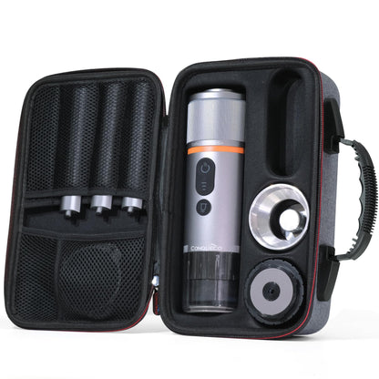 CONQUECO Portable Espresso Machine Travel: 12v Car Coffee Maker Set with Battery for Camping - Small Electric - 2.5 Mins Heating - With Ground Coffee & NS Capsule & Handbag for RV, Hiking, Office