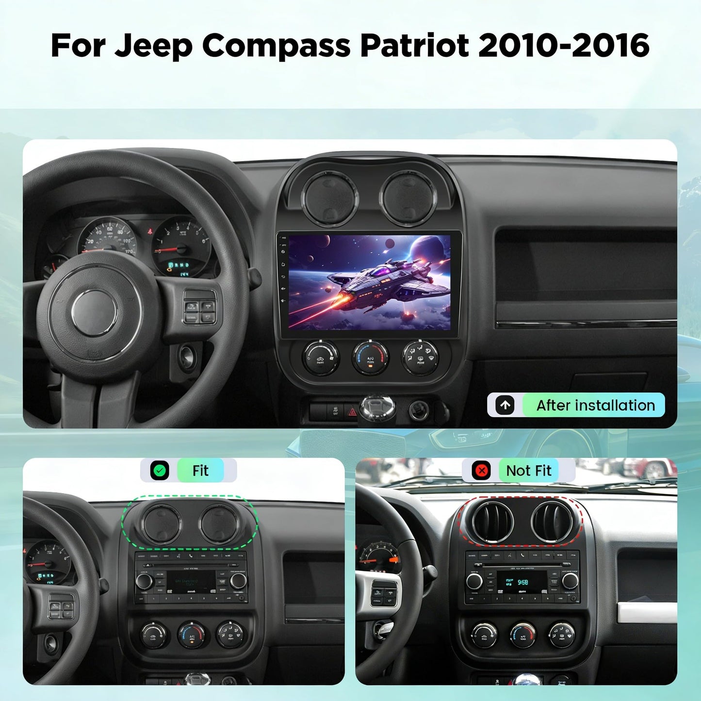 [4+64] Radio for Jeep Compass Patriot 2010 2011 2012 2013 2014 2015 2016, Volxcereo 10 inch Touch Screen Stereo with Carplay/Android Auto, GPS Navigation, Bluetooth, WiFi Hotpots, SWC, FM/RDS Radio