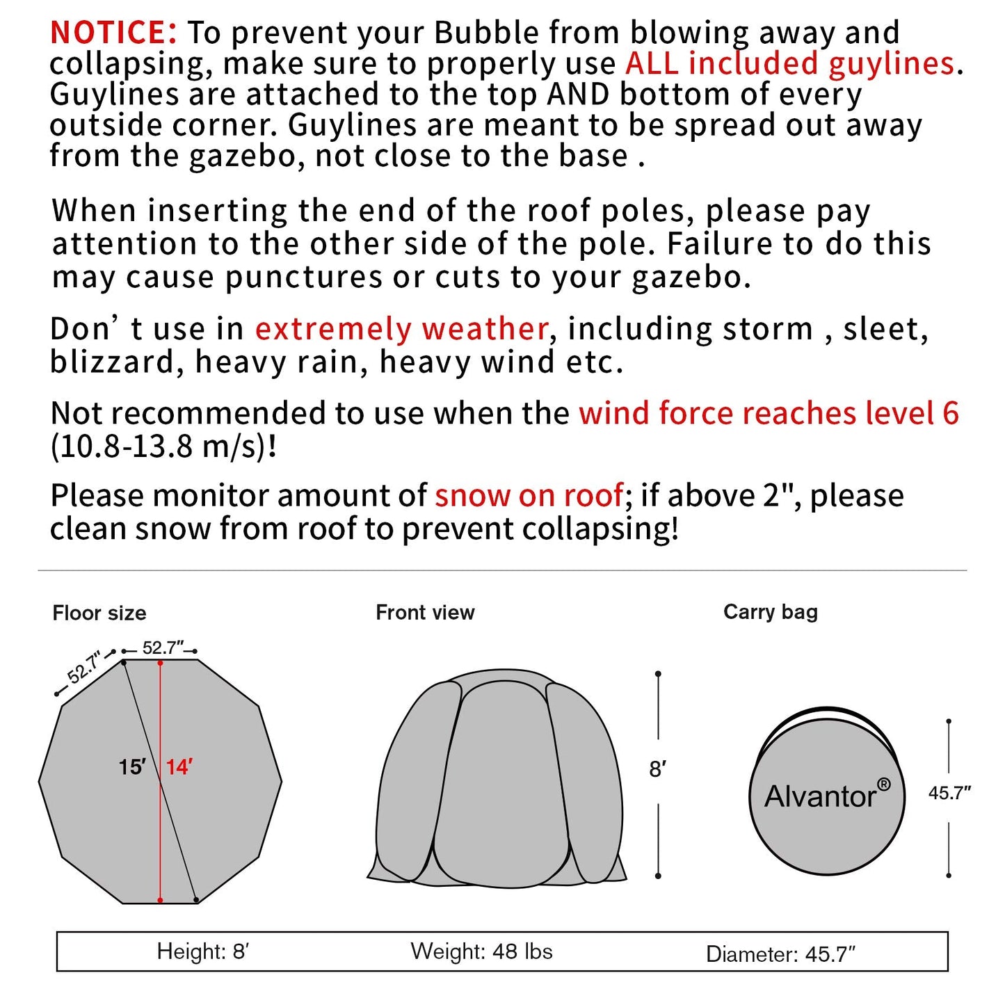 Alvantor® Pop Up Bubble Tent® - 15’ x 15’ Instant Igloo Tent® - 12-15 Person Screen House for Patios - Large Oversize Weather Proof Pod - Cold Protection Camping - Beige
