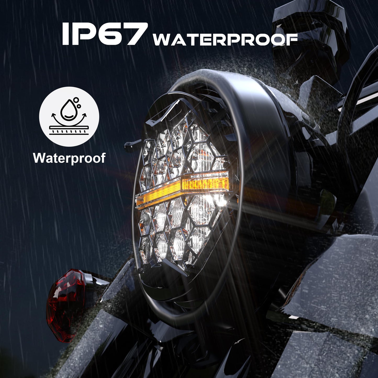 DOT Approved 5-3/4" 5.75 Inch LED Headlight with Amber DRL Compatible with Dyna Street Bob Super Wide Glide Low Rider Night Rod Train Softail Deuce Custom Sportster Iron 883,Black