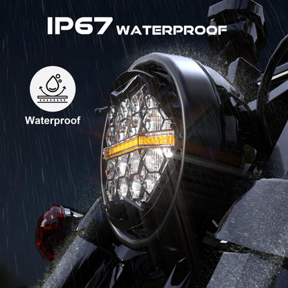 DOT Approved 5-3/4" 5.75 Inch LED Headlight with Amber DRL Compatible with Dyna Street Bob Super Wide Glide Low Rider Night Rod Train Softail Deuce Custom Sportster Iron 883,Black