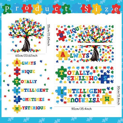Cinrobiye Autism Awareness Wall Decal - Inspirational Puzzle Piece Tree Design for Classroom Decor