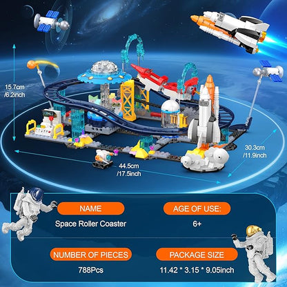 2 in 1 Space Roller Coaster Building Set for Kids 6+ 788PCS STEM Astronaut &amp Spaceship Toy Creative Space Station Construction Kit Birthday for Boys Girls Ages 6-12