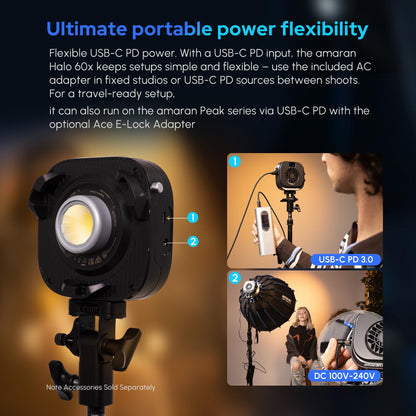 Aputure Amaran Halo 100x 100W COB Led Video Light Bicolor 2700k-6500k,4,890 lux @ 1m, Ultra-Compact Travel Light,USB-C PD Power,App/NFC Control, Bowens Mount (100, Watts)