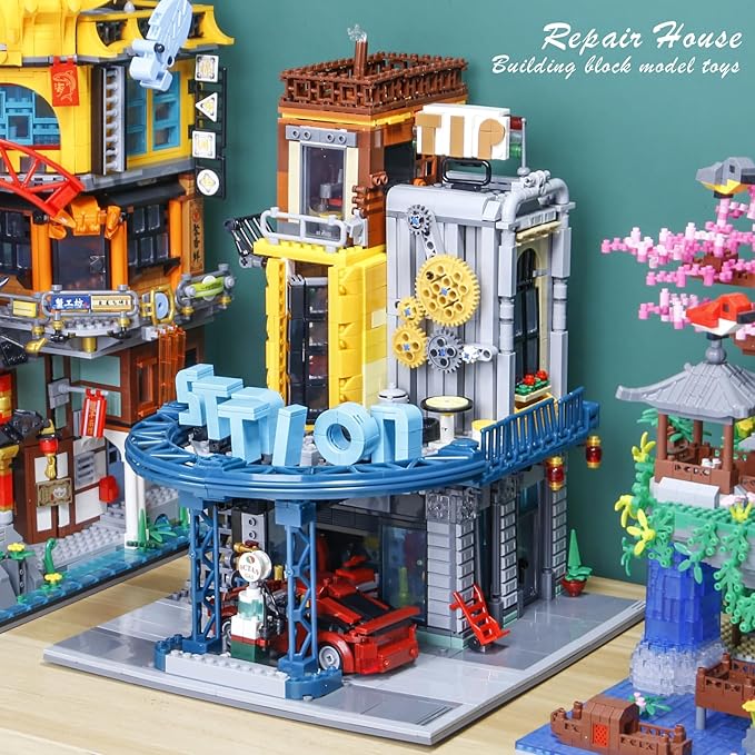 1859PCS City Serving Station Mini Building Blocks Toys not Compatible with Lego citys SizeCreative Street and Cars View Architecture Building SetsPerfect Choice for 14+ Boys Girls or Adults