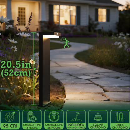 VerLuce - 20.5" Solar Pathway Lights - Walkway Solar Lights for Outside - PIR Sensor & Two Lighting Modes - Rechargeable Battery Lasts Up to 55 Hours - 3000K - IP44 Weather Resistant - 2 Pack