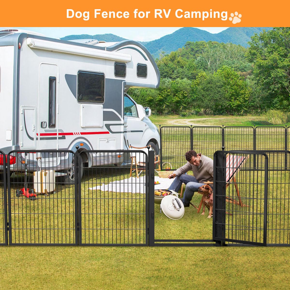 Dog Fence Outdoor Pens Outside,Portable Dog Play Pen 40" H 8 Panels Pet Playpen Exercise Pens for Puppys Small Medium Large Dogs RV Camping Yard Garden Indoor Wide Gate