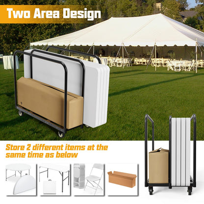Folding Table Cart, Table Dolly with Swivel Caster Transport 6-8PCS Rectangular,Round Folding Tables 24In Width Panel Cart Have 3 Pole for Separating Area&Detachable Design Easy to Through Doorway