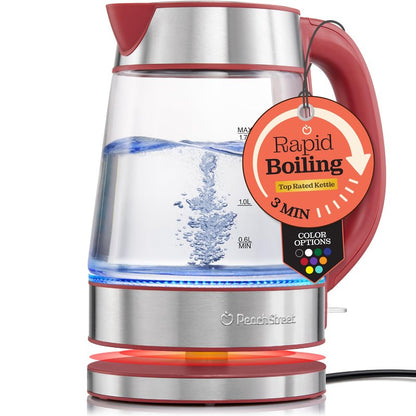 Speed-Boil Water Electric Kettle, 1.7L 1500W, Coffee & Tea Kettle Borosilicate Glass, Water Boiler, Auto Shut-Off, Cool Touch Handle, Base Detachable, LED. 360° Rotation, Boil Dry Protection