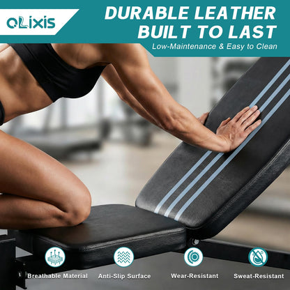 OLIXIS Adjustable Weight Bench Set with Rack, 650 LBS Capacity Heavy Duty Foldable Bench Press Set with Leg Extension Curl, Easy Assembly Strength Training Workout Set for Garage, Home, Gym