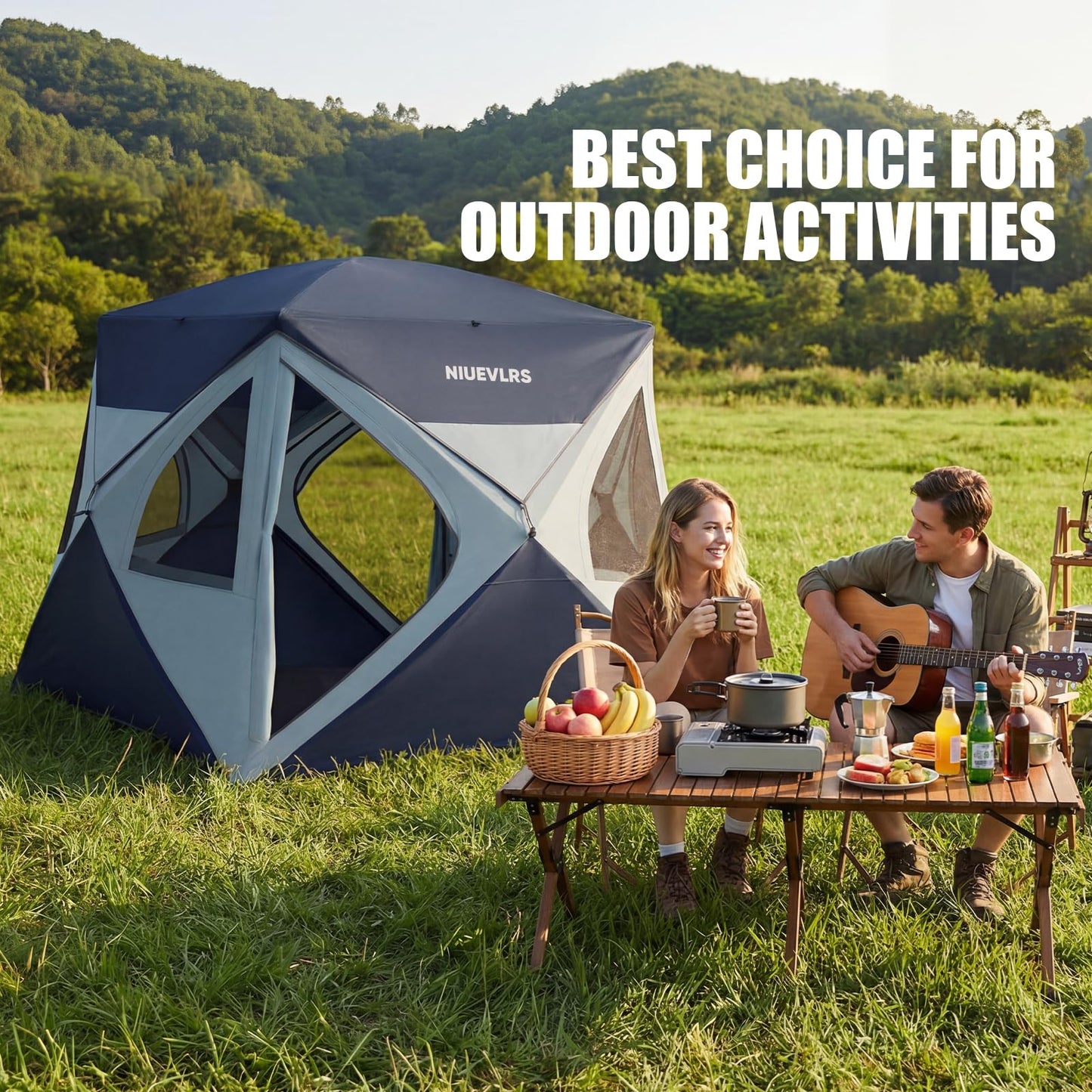 NIUEVLRS Camping Tent 4 Person Pop Up Tents for Camping, Instant Cabin Setup Tent in 60 Seconds Portable Hub Tent with Rainfly & Windproof for Outdoor Camping & Overlanding