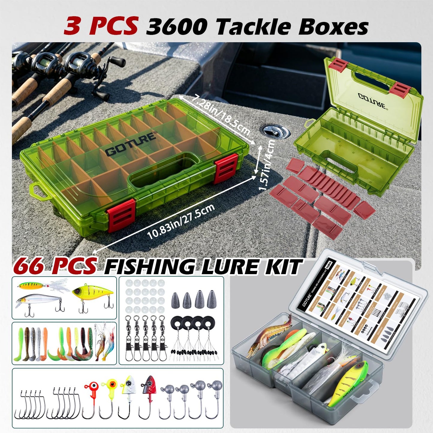 Goture Fishing Rod and Reel Combos with Tackle Backpack, 6FT-9FT Telescopic Fishing Pole with Spinning Reel,3 3600 Tackle Trays,Lures,Pliers,Travel Full Starter Kit for Freshwater Saltwater,Beginners