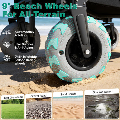 SUNNYFEEL Heavy Duty Beach Wagon with Big Wheels for Sand, 550LBS Capacity, 200L Beach Cart with Adjustable Handle, Foldable Wagon Cart for Camping, Garden, Shopping (Black)