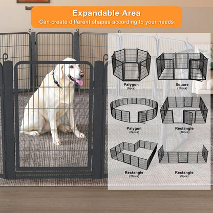1R2P3I Dog Playpen Outdoor with Low Threshold Gate, 32 inch 10 Panels Dog Play Pen Indoors, Heavy Duty Metal Puppy Playpen Dogs Pen, Rust-Resistant Pet Playpens for Yard RV Camping