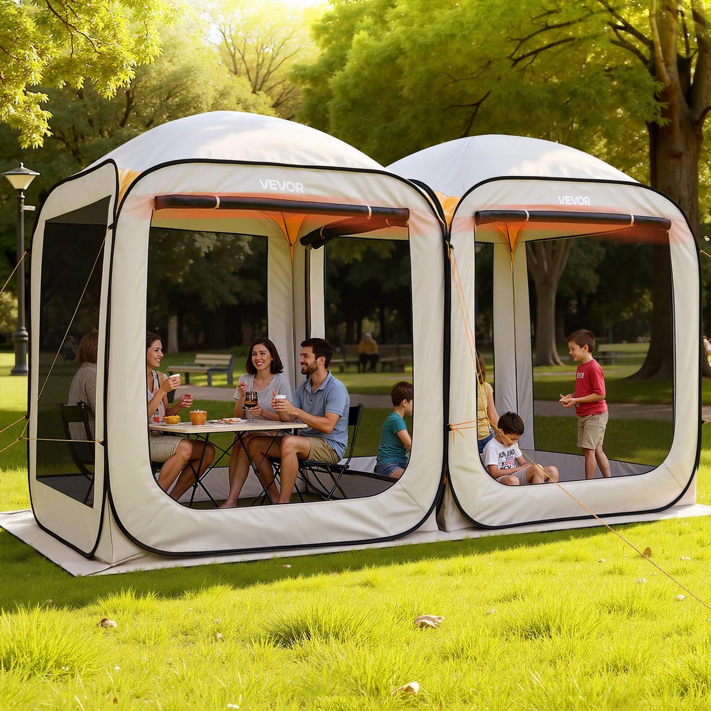 VEVOR Pop up Screen House Tent, 12 x 6 ft, 2 in 1 Screen Gazebo, Portable Screened in Canopy with Carry Bag, Netting Sides, Ground Stakes, for Garden, Patio, Backyard, and Outdoor Activities, Beige