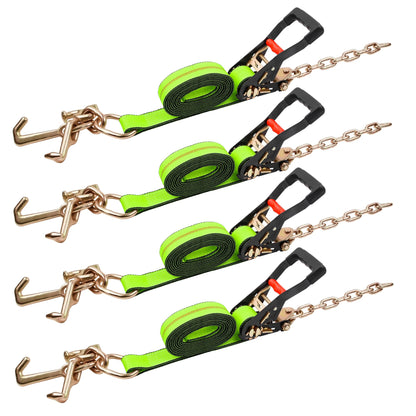 Mimanchi 2" x 12' RTJ Cluster Hook Ratchet Straps with 8 Point Chain, 4 Pack - Heavy Duty Tow Strap for Trucks, Trailers, and Car Haulers - Wheel Tie Down Straps for Tow Trucks & Auto Transport