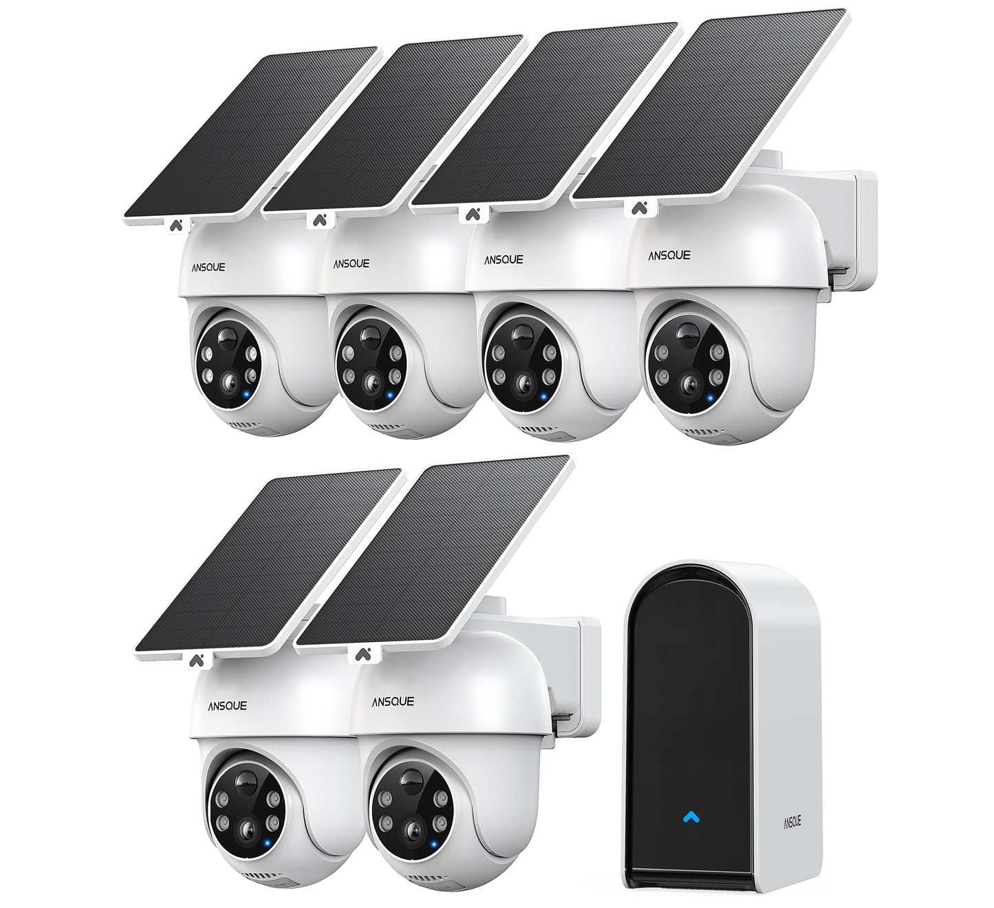 ANSQUE Security Cameras Wireless Outdoor Home System, 6 Camera Kit, No Subscription Fees, Solar Powered, Local Storage, 365-Day Battery Life, 360°PTZ Surveillance, Auto Tracking, 2K Color Night Vision