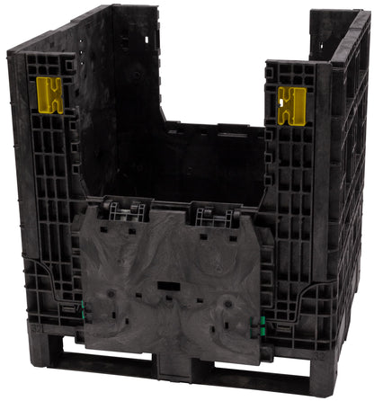 Buckhorn 32" x 30" x 34" Collapsible Bulk Box Container, Standard Duty Plastic Stacking Gaylord Box with 4-Way Forklift Access and 2 Drop Doors, 1700 lb Capacity Storage Tote, Black (BN32303420)