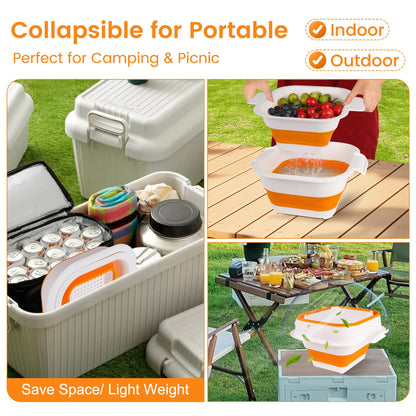 ROTTOGOON Collapsible Colander Set with Strainer Bowl, 2 in 1 Fruit Washing Basket with Strainer, 5 + 3 QT Plastic Colanders for Kitchen, Foldable Double Layered Colanders Bowl for Vegetable, Grey