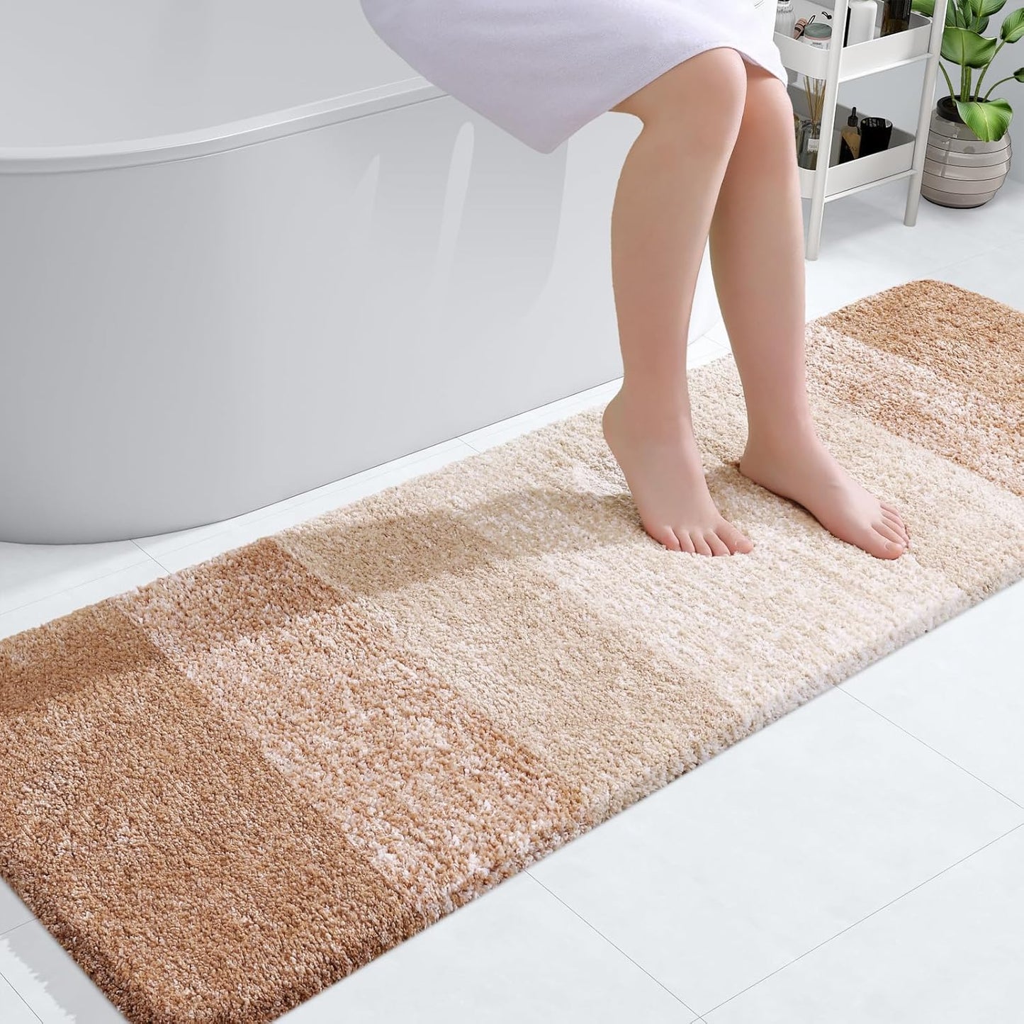 OLANLY Bathroom Runner Rug - Extra Soft Microfiber Mat | Quick Dry, Washable, 59x20 Inches, Beige